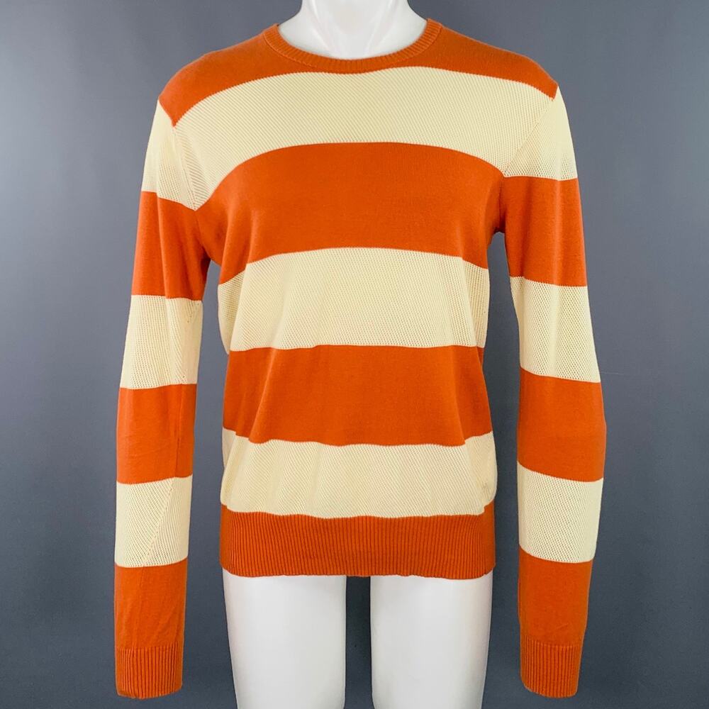 YMC Size M Orange Cream Stripe Cotton Mixed Pattern Pullover